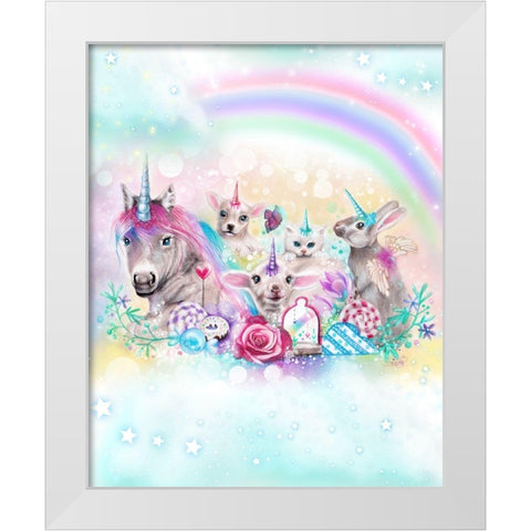 We All Just Want To Be Unicorns - With Rainbow Background White Modern Wood Framed Art Print by Sheena Pike Art