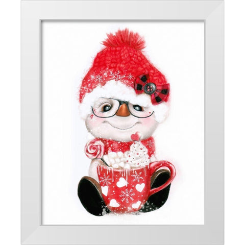 Peppermint Snowman White Modern Wood Framed Art Print by Sheena Pike Art