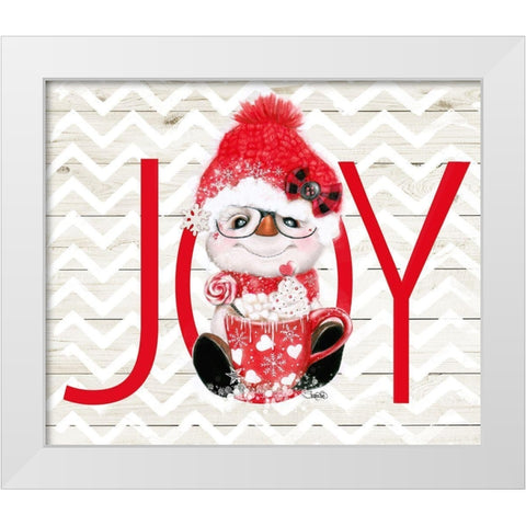 Peppermint Snowman - Joy White Modern Wood Framed Art Print by Sheena Pike Art