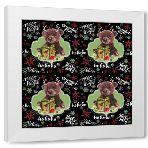 Christmas Pattern - Bruno Bear White Modern Wood Framed Art Print by Sheena Pike Art