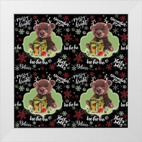 Christmas Pattern - Bruno Bear White Modern Wood Framed Art Print by Sheena Pike Art