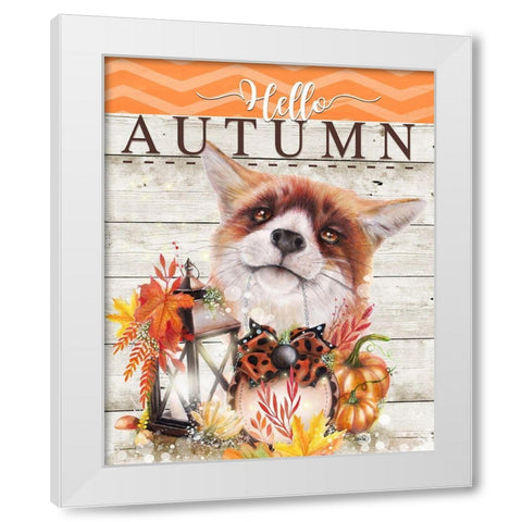 Hello Autumn  - Autumn Greetings Fox White Modern Wood Framed Art Print by Sheena Pike Art