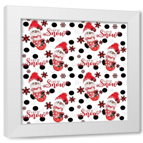 Let It Snow - Peppermint Snowman - Christmas Pattern White Modern Wood Framed Art Print by Sheena Pike Art