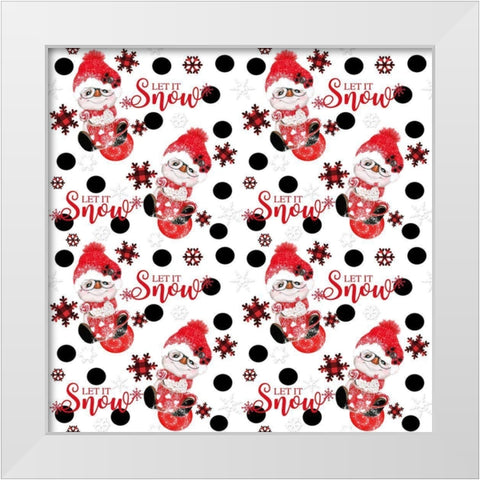 Let It Snow - Peppermint Snowman - Christmas Pattern White Modern Wood Framed Art Print by Sheena Pike Art