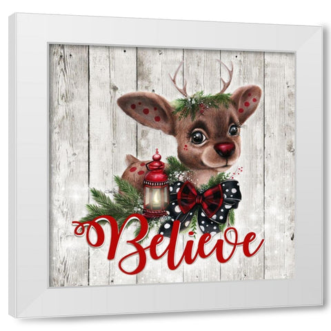 Rudolph - Wood Background White Modern Wood Framed Art Print by Sheena Pike Art