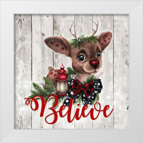 Rudolph - Wood Background White Modern Wood Framed Art Print by Sheena Pike Art