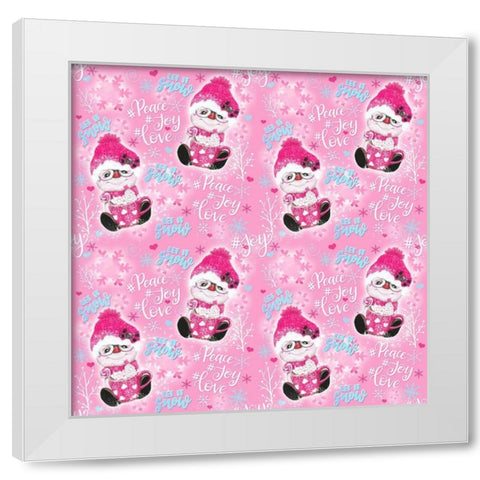 Pink Snowman Pattern White Modern Wood Framed Art Print by Sheena Pike Art
