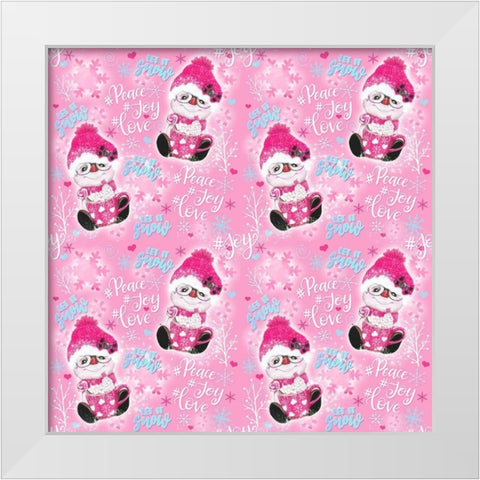 Pink Snowman Pattern White Modern Wood Framed Art Print by Sheena Pike Art