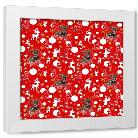 Rudolph Pattern - Oh My Deer White Modern Wood Framed Art Print by Sheena Pike Art
