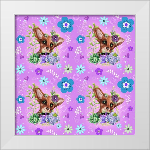 Garden Fox - Pattern White Modern Wood Framed Art Print by Sheena Pike Art