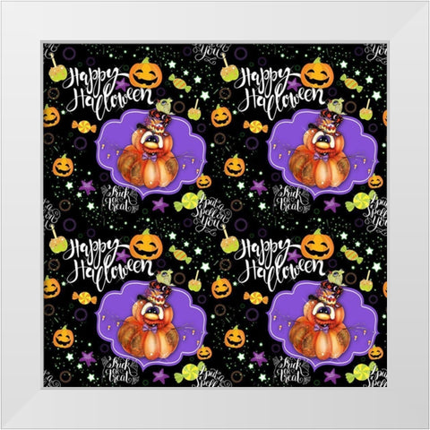 Jack O Man 3 - Halloween Pattern White Modern Wood Framed Art Print by Sheena Pike Art