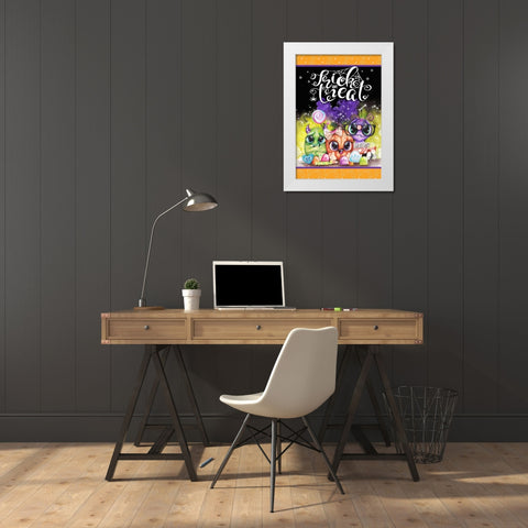 Lil Monsters - Halloween - Flag Design White Modern Wood Framed Art Print by Sheena Pike Art