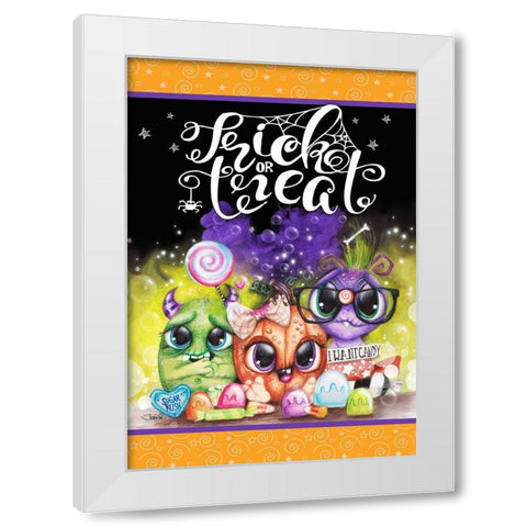 Lil Monsters - Halloween - Flag Design White Modern Wood Framed Art Print by Sheena Pike Art