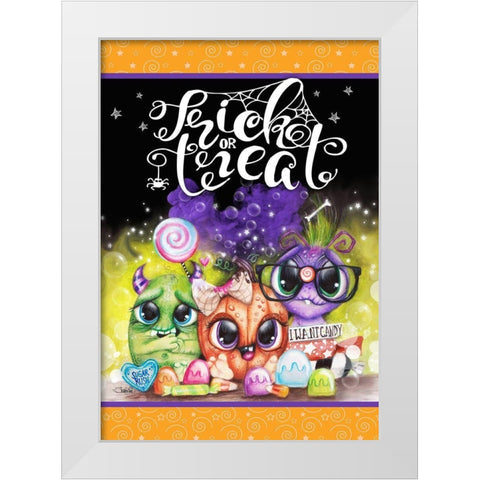 Lil Monsters - Halloween - Flag Design White Modern Wood Framed Art Print by Sheena Pike Art
