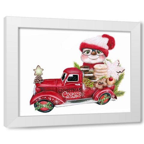 Cookie Delivery Snowman White Modern Wood Framed Art Print by Sheena Pike Art