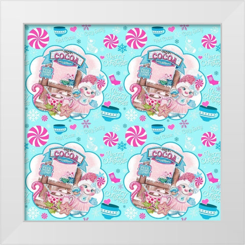 Santa Approved Cocoa - Snowman - Pattern White Modern Wood Framed Art Print by Sheena Pike Art