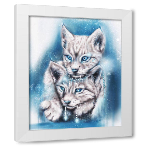 Blue Winter Lynx White Modern Wood Framed Art Print by Sheena Pike Art