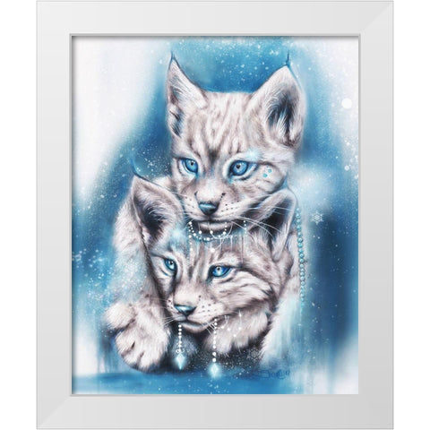 Blue Winter Lynx White Modern Wood Framed Art Print by Sheena Pike Art