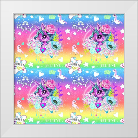 Unicorn Rainbow Ombre Pattern White Modern Wood Framed Art Print by Sheena Pike Art