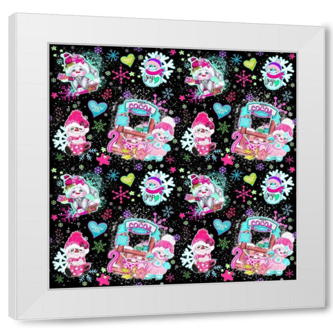 Colorful Snowman Pattern White Modern Wood Framed Art Print by Sheena Pike Art