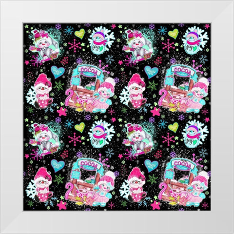 Colorful Snowman Pattern White Modern Wood Framed Art Print by Sheena Pike Art