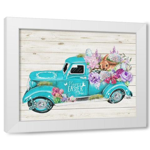 Happy Easter Inc Old Truck Collection White Modern Wood Framed Art Print by Sheena Pike Art