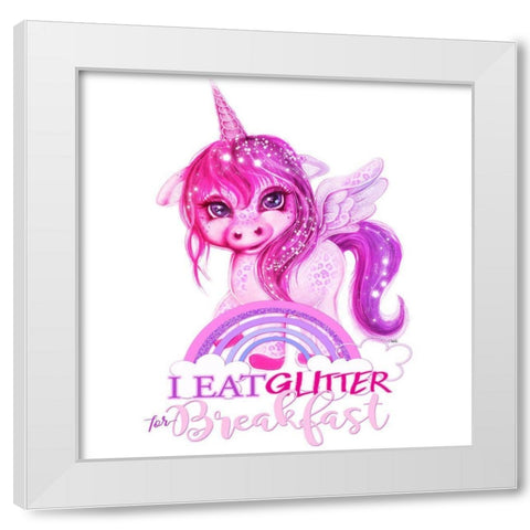 I Eat Glitter For Breakfast White Modern Wood Framed Art Print by Sheena Pike Art