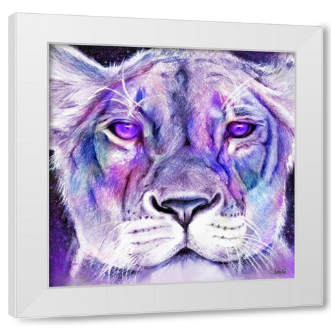 Purple Majestic Lion White Modern Wood Framed Art Print by Sheena Pike Art