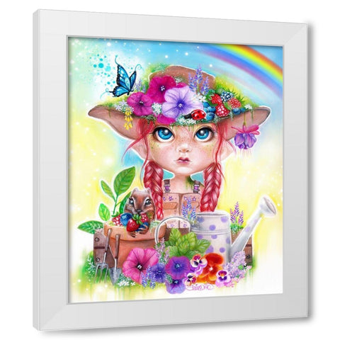 Gracie the Gardener MunchkinZ Elf White Modern Wood Framed Art Print by Sheena Pike Art