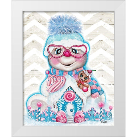 Snowflakes N Sweets Snowman White Modern Wood Framed Art Print by Sheena Pike Art