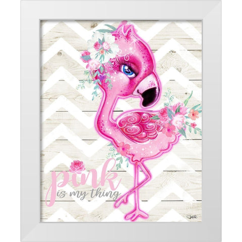 Pink is My Thing Flamingo  White Modern Wood Framed Art Print by Sheena Pike Art