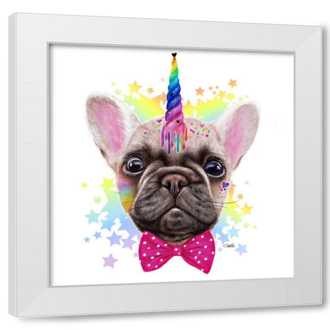 FrenchiCorn White Modern Wood Framed Art Print by Sheena Pike Art