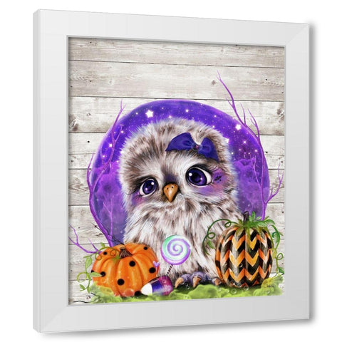 Sweet Halloween Owl White Modern Wood Framed Art Print by Sheena Pike Art
