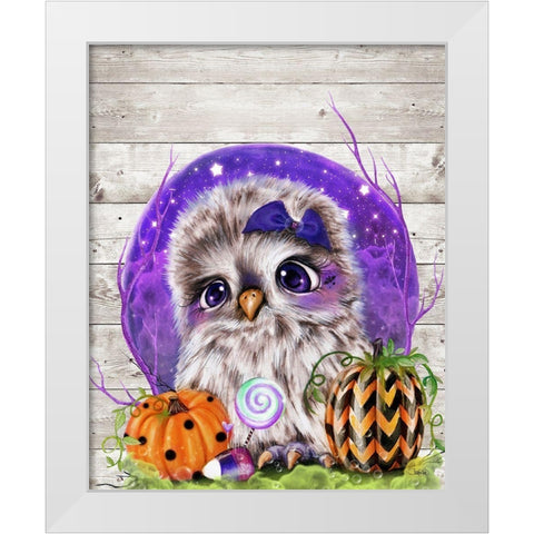 Sweet Halloween Owl White Modern Wood Framed Art Print by Sheena Pike Art