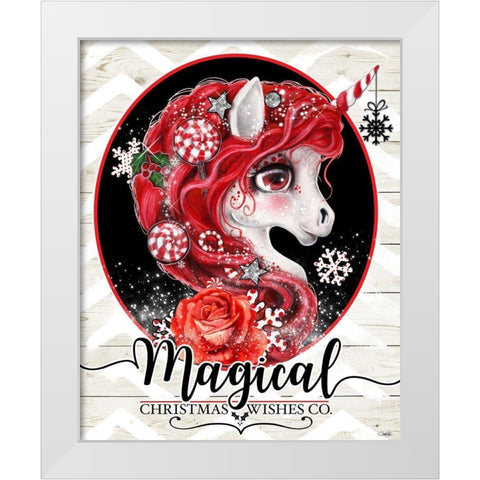 Magical Christmas Wishes Peppermint Unicorn White Modern Wood Framed Art Print by Sheena Pike Art