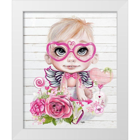 Cupid Valentine White Modern Wood Framed Art Print by Sheena Pike Art