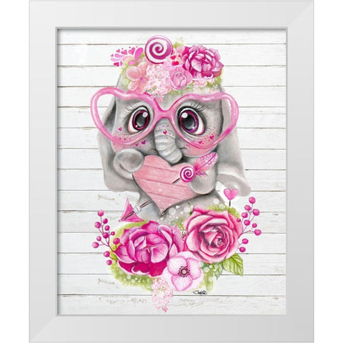 Cute Elephant Valentine White Modern Wood Framed Art Print by Sheena Pike Art
