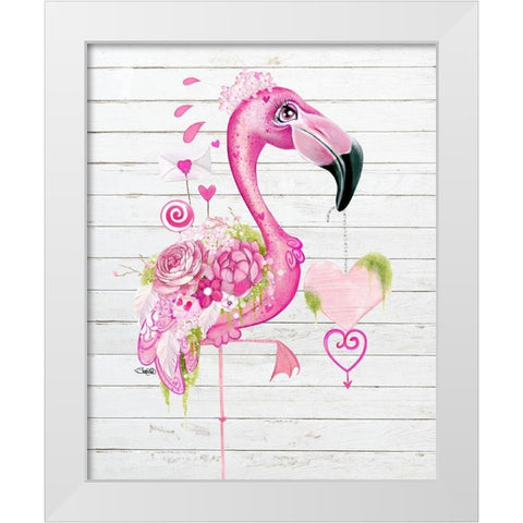 Flamingo Valentine White Modern Wood Framed Art Print by Sheena Pike Art