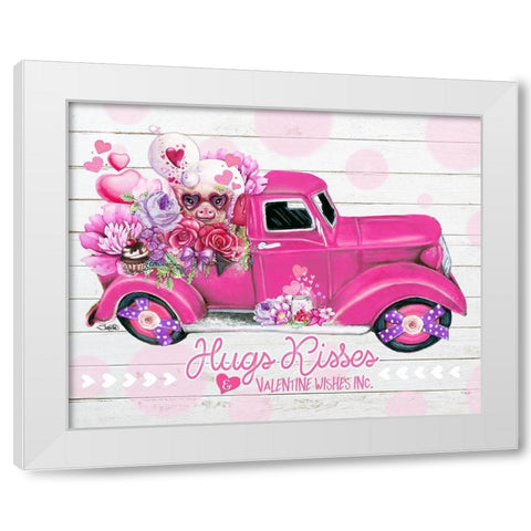 Hugs Kisses Valentine Wishes Inc. Truck White Modern Wood Framed Art Print by Sheena Pike Art