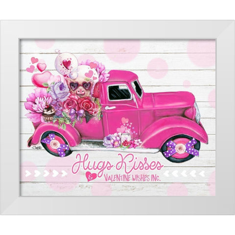 Hugs Kisses Valentine Wishes Inc. Truck White Modern Wood Framed Art Print by Sheena Pike Art