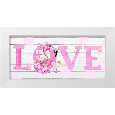LOVE Pink Flamingo White Modern Wood Framed Art Print by Sheena Pike Art