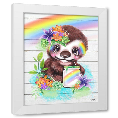 Catching Rainbows Sloth White Modern Wood Framed Art Print by Sheena Pike Art