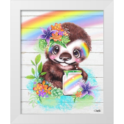 Catching Rainbows Sloth White Modern Wood Framed Art Print by Sheena Pike Art