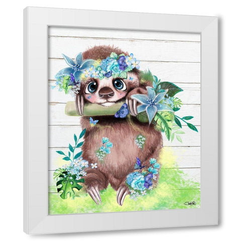 Just Hanging Out Butterfly Sloth White Modern Wood Framed Art Print by Sheena Pike Art