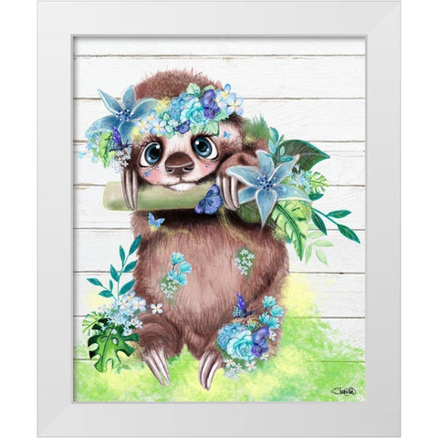 Just Hanging Out Butterfly Sloth White Modern Wood Framed Art Print by Sheena Pike Art
