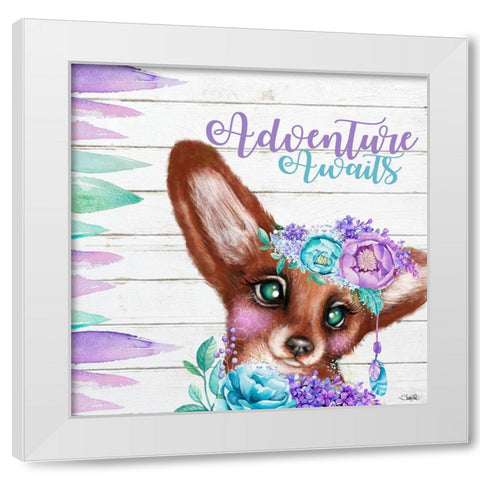 Boho Fox Adventure Awaits White Modern Wood Framed Art Print by Sheena Pike Art