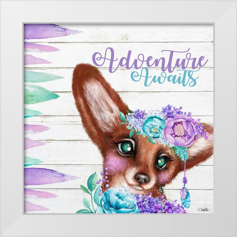 Boho Fox Adventure Awaits White Modern Wood Framed Art Print by Sheena Pike Art