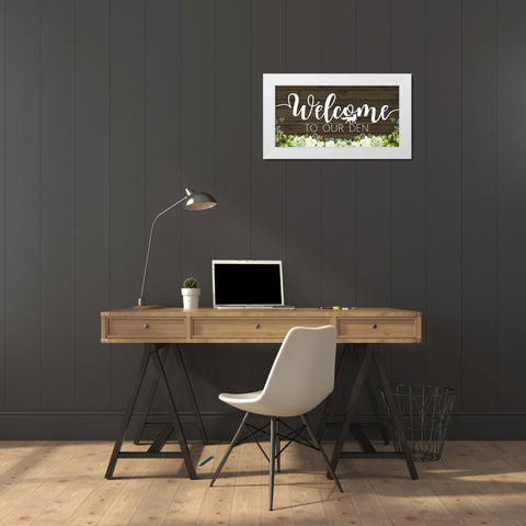Welcome to Our Den Fox White Modern Wood Framed Art Print by Sheena Pike Art