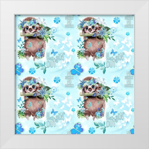 Just Hangin Sloth Pattern White Modern Wood Framed Art Print by Sheena Pike Art