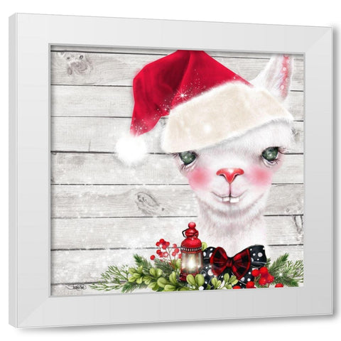 Christmas Llama White Modern Wood Framed Art Print by Sheena Pike Art